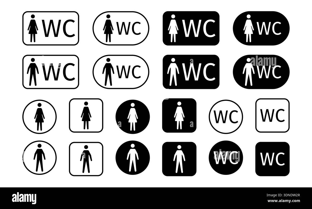 Universal WC and public restroom sign icon collection isolated on white ...
