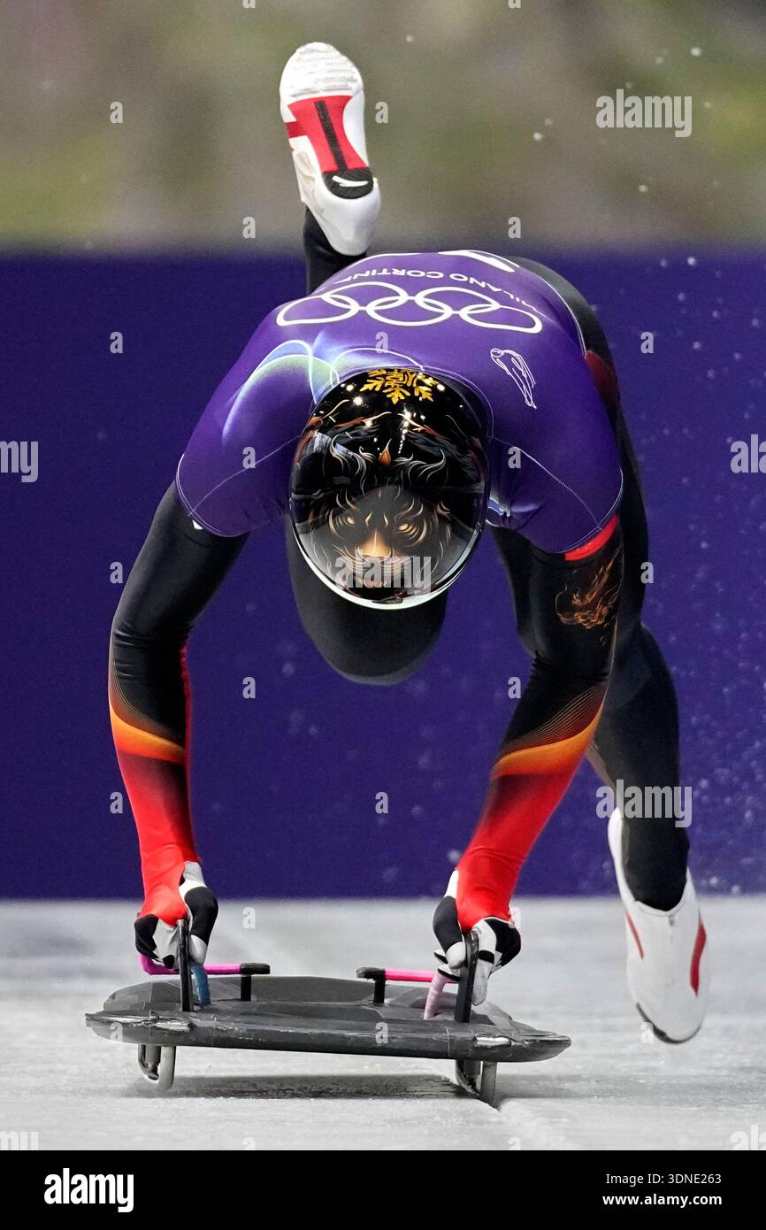 China's Lin Qinwei starts for a men's skeleton training session at the ...