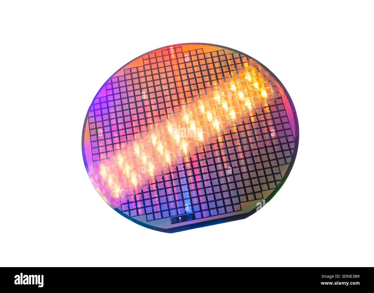 Silicon wafer with chips isolated on white background Stock Photo