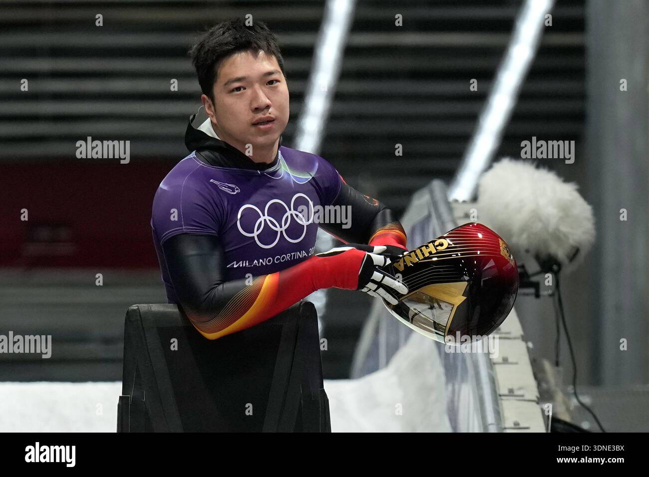 China's Chen Wenhao arrives at the finish during a men's skeleton ...