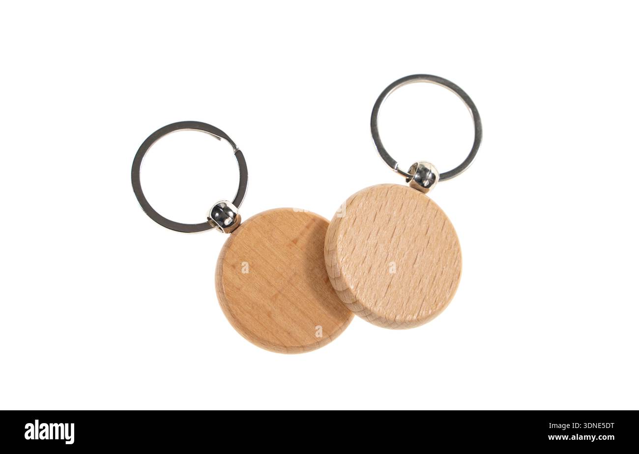 two Wooden key chains isolated on white Stock Photo