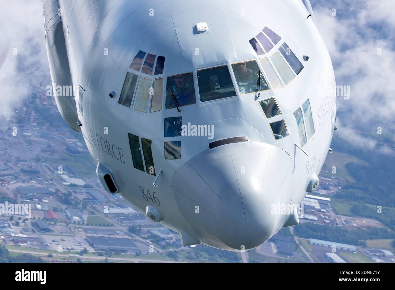 Close-up overhead pilot view of a Swedish Air Force Lockheed Tp84 C-130 ...