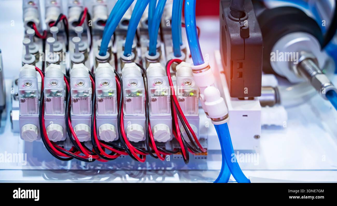 Pneumatic Control Hose Raceway Pneumatic system consisting from hoses and valve controller Stock Photo ...