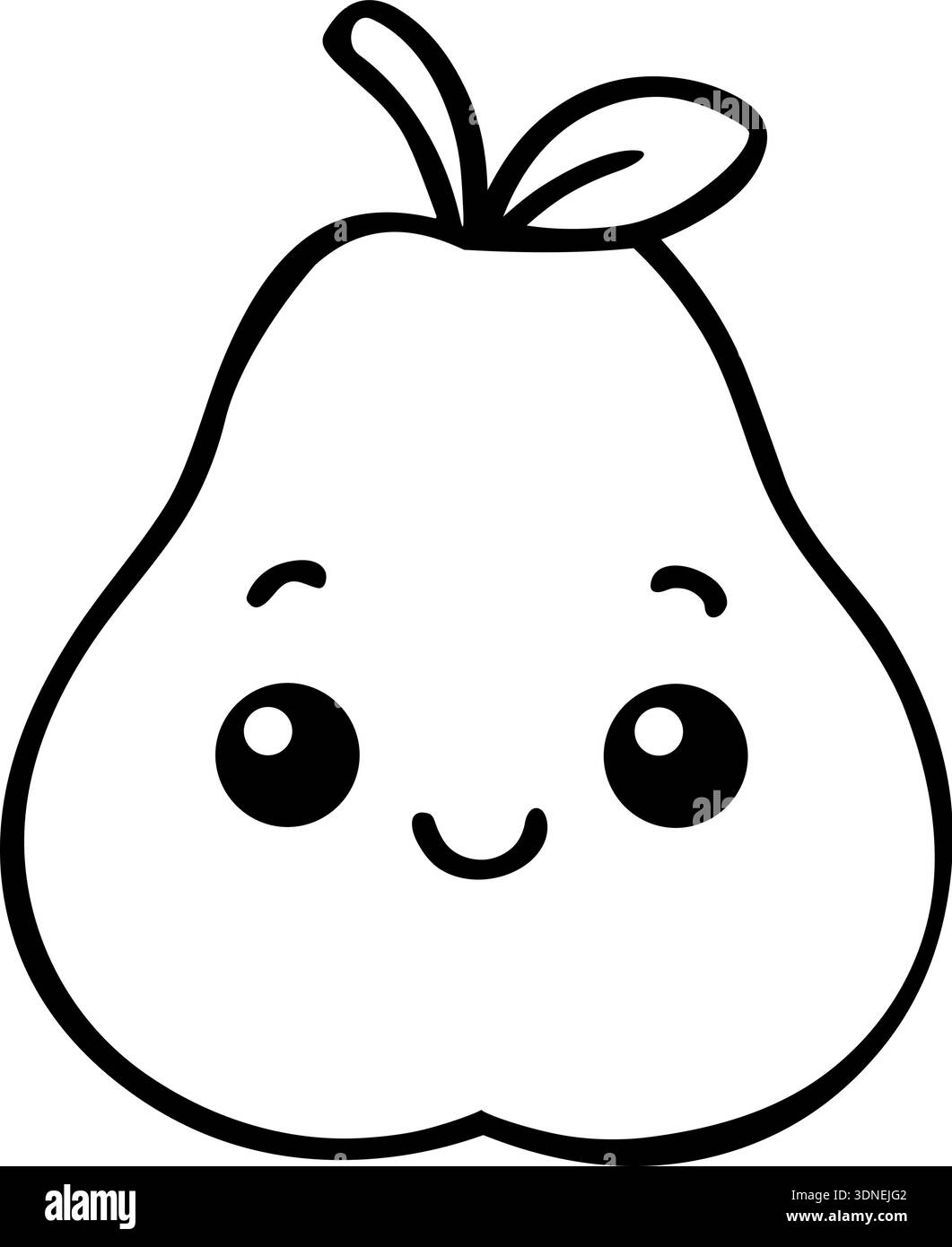 Cute Smiling Pear Character with Kawaii Face - Vector Line Art Coloring ...