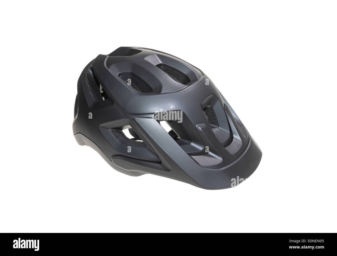 Black bicycle helmet isolated on white background. Stock Photo