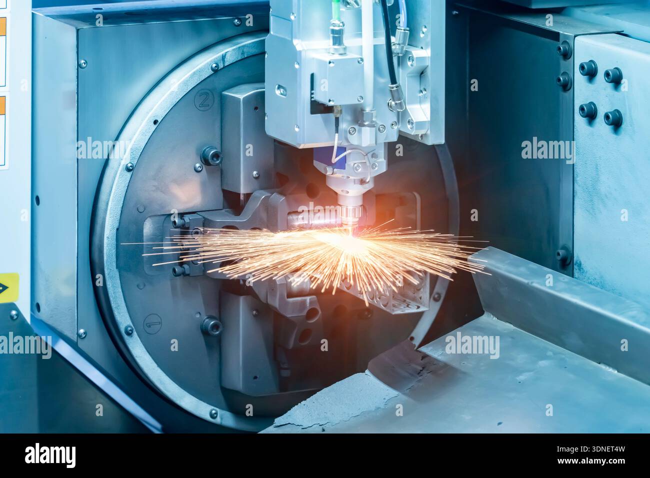 laser cutting machine controller by CNC program Stock Photo