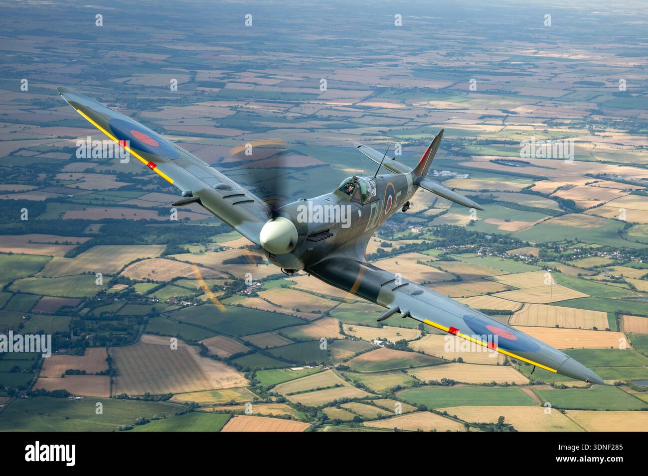 This close‑up air‑to‑air image shows a Supermarine Spitfire LF5C single ...