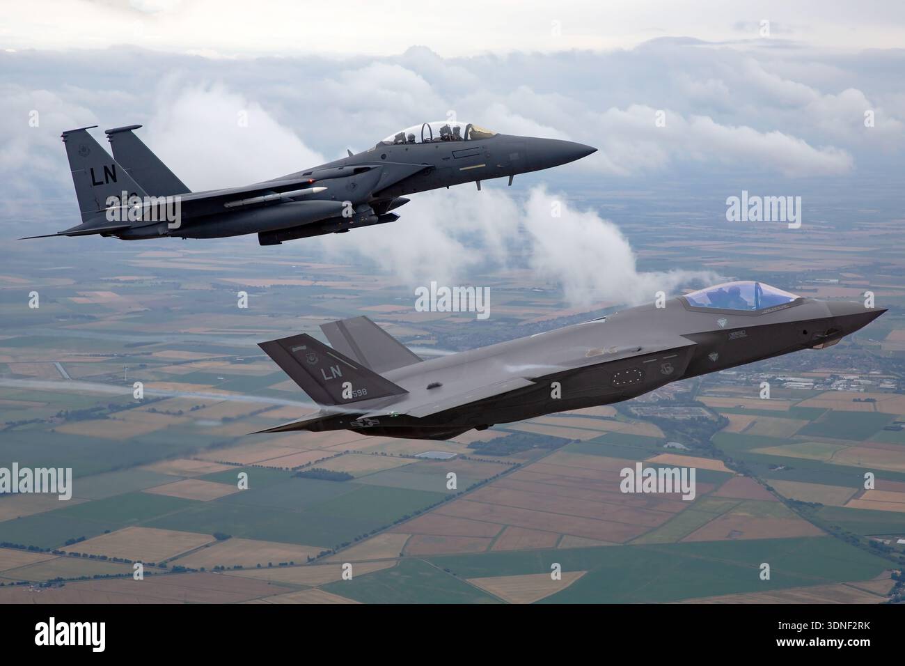 Lockheed Martin Formation Two U.S. Air Force aircraft, a Lockheed Martin F-35A Lightning II (20 ...