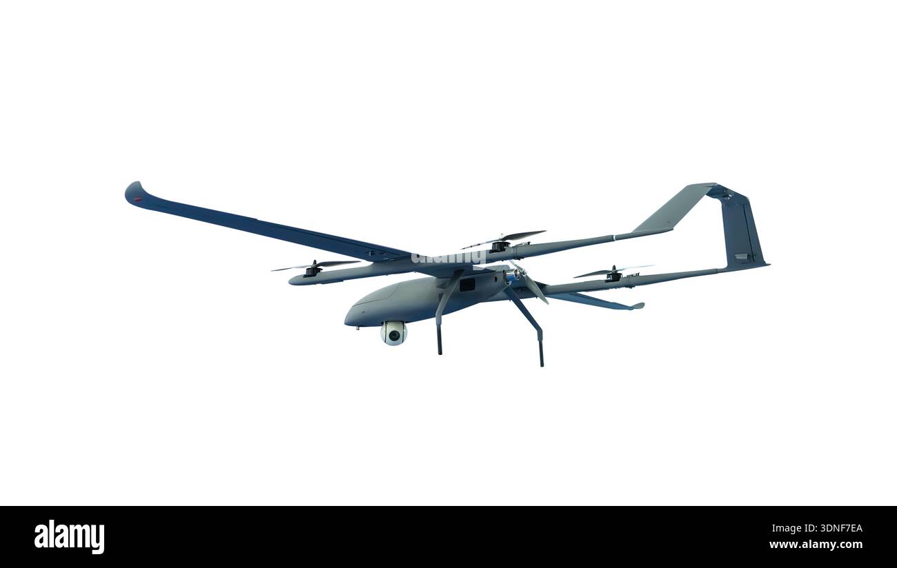 Military missiles and drones. Ballistic rockets with warhead unmanned army aircraft for intelligence, attack and air defense, loitering weapon,Drones Stock Photo