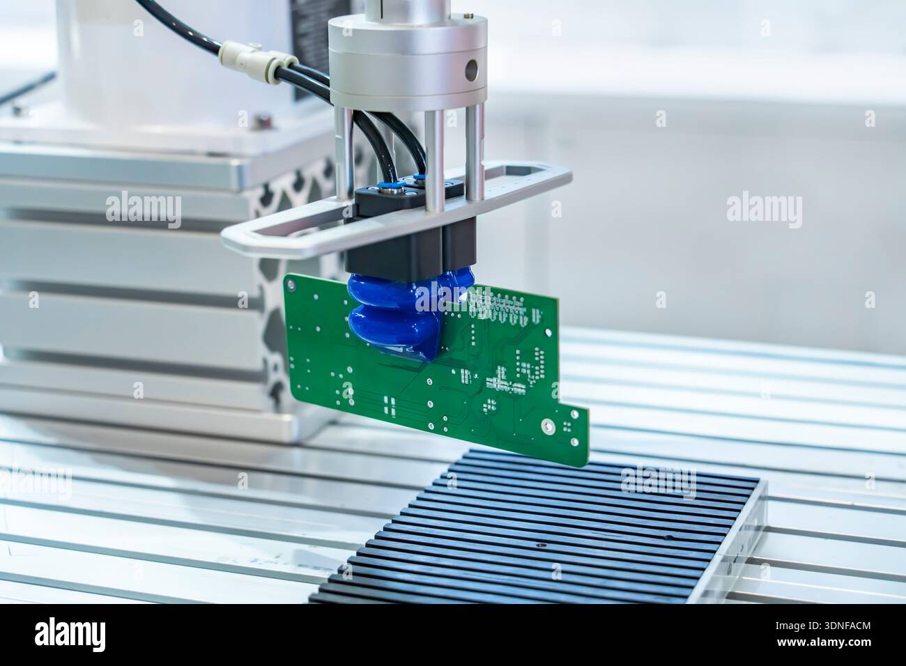 automtic robotic arm system in intellegence pcb factory Stock Photo