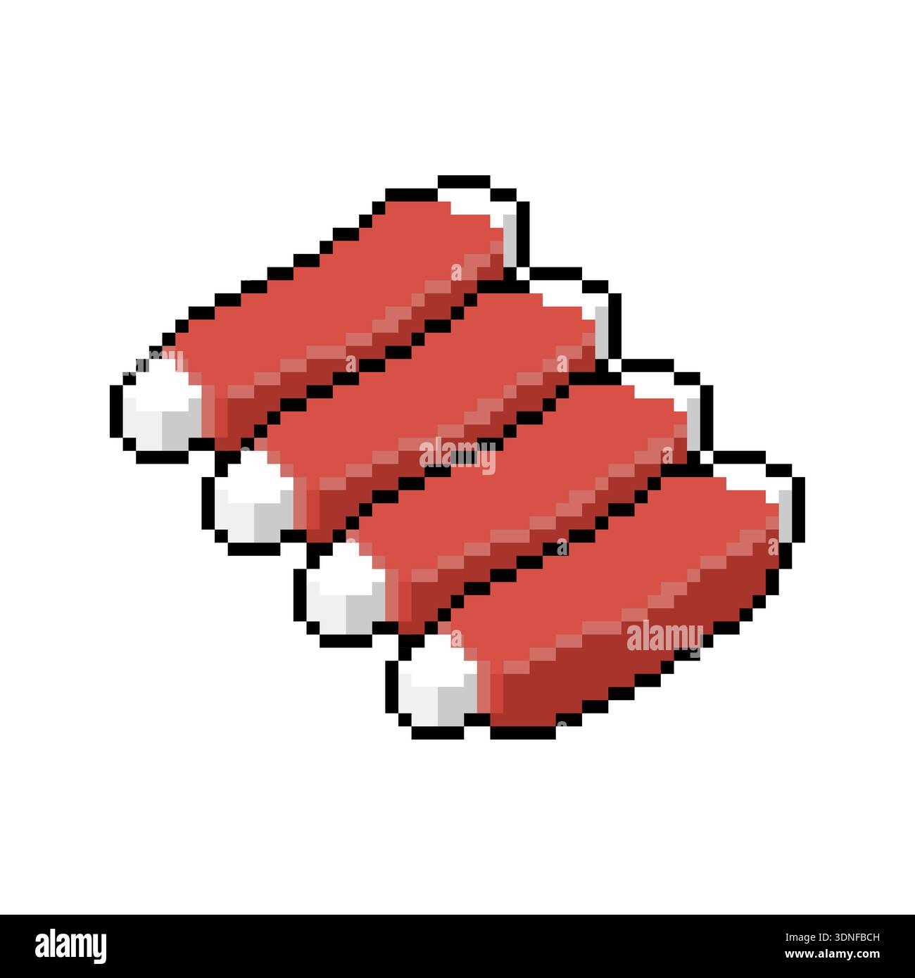 Pixel art grilled meat ribs on white background. BBQ pork or beef rib ...