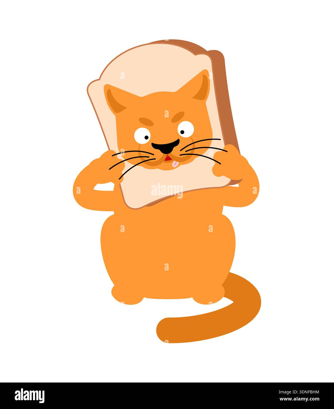Funny ginger cat with its head through a slice of white bread. Cat loaf ...
