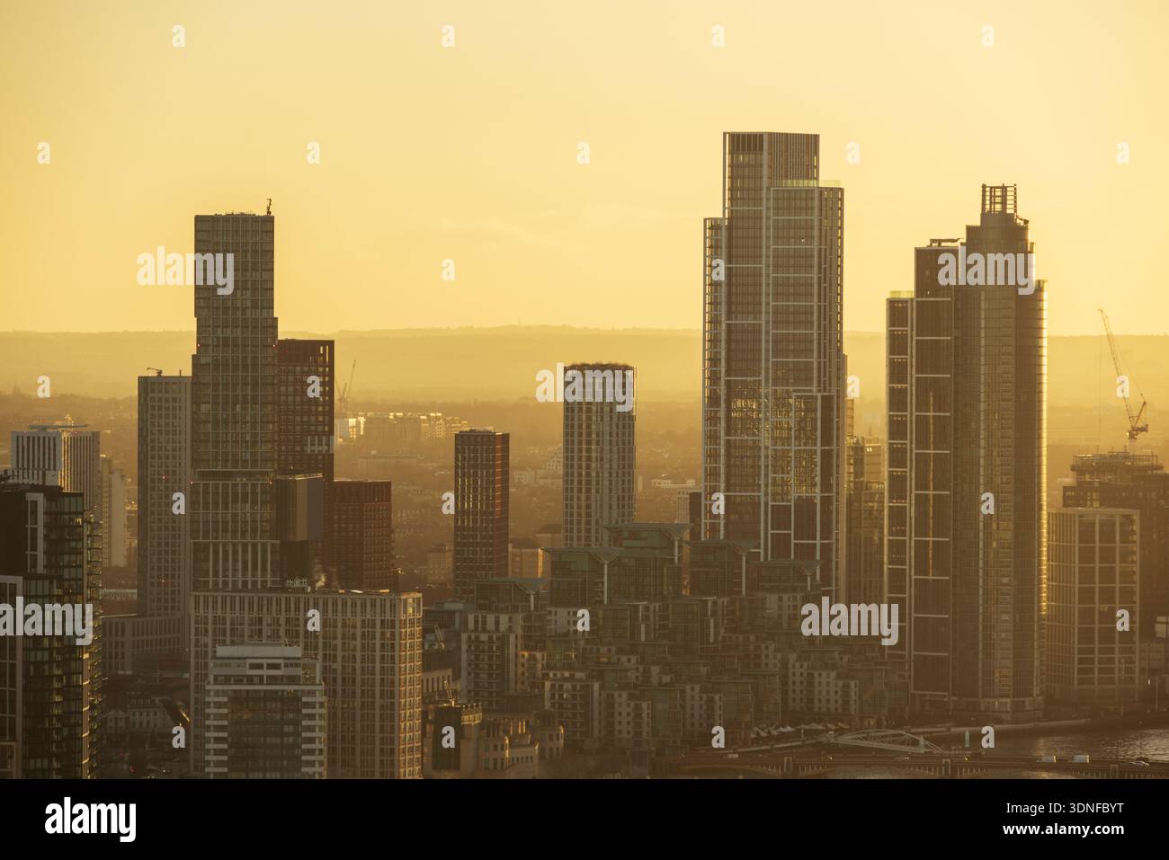 Skyscraper buildings at sunset, Central London, UK.  Winter (December) 2025. Stock Photo