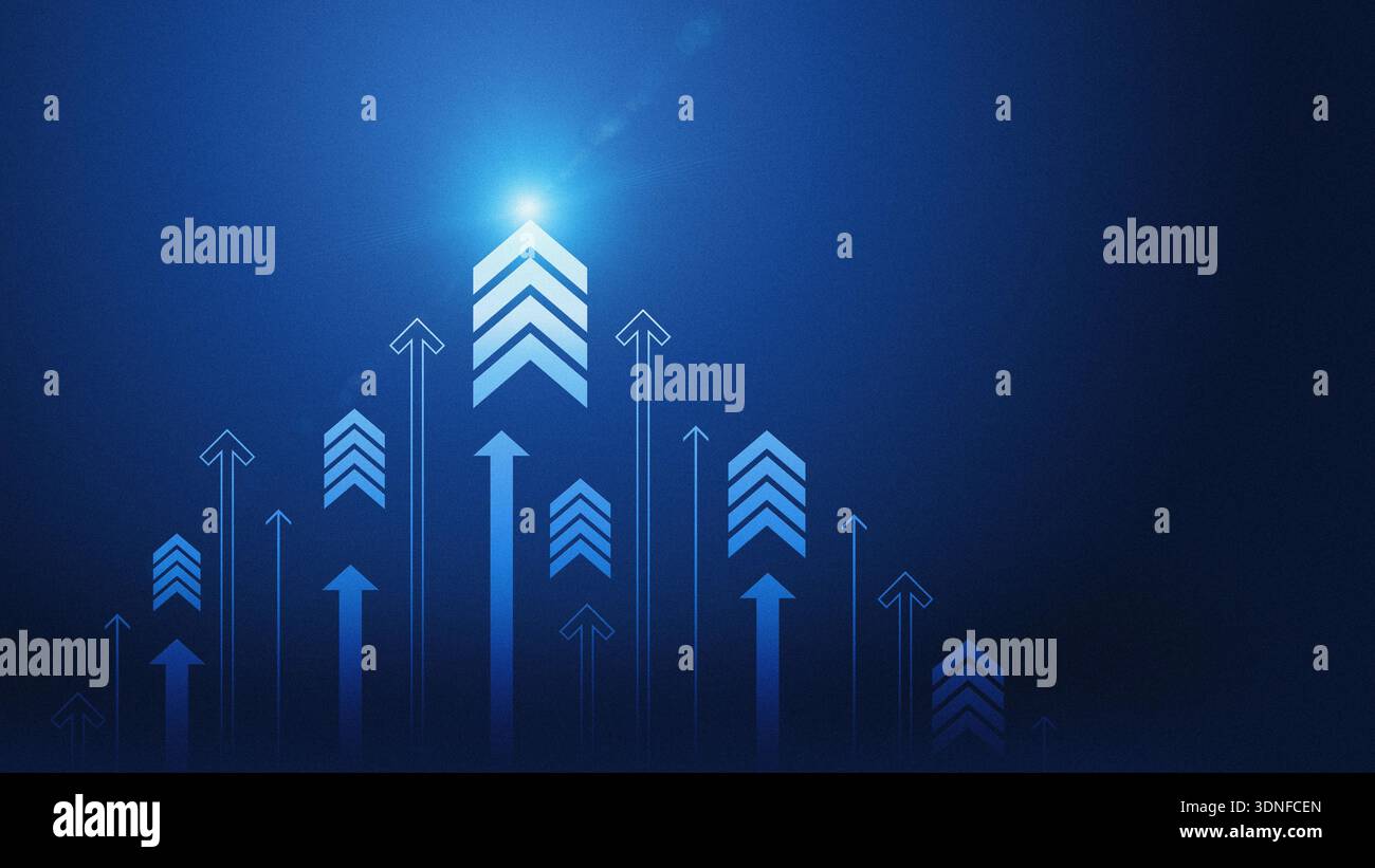 Growth chart shows upward arrows pointing to a bright light in a blue ...