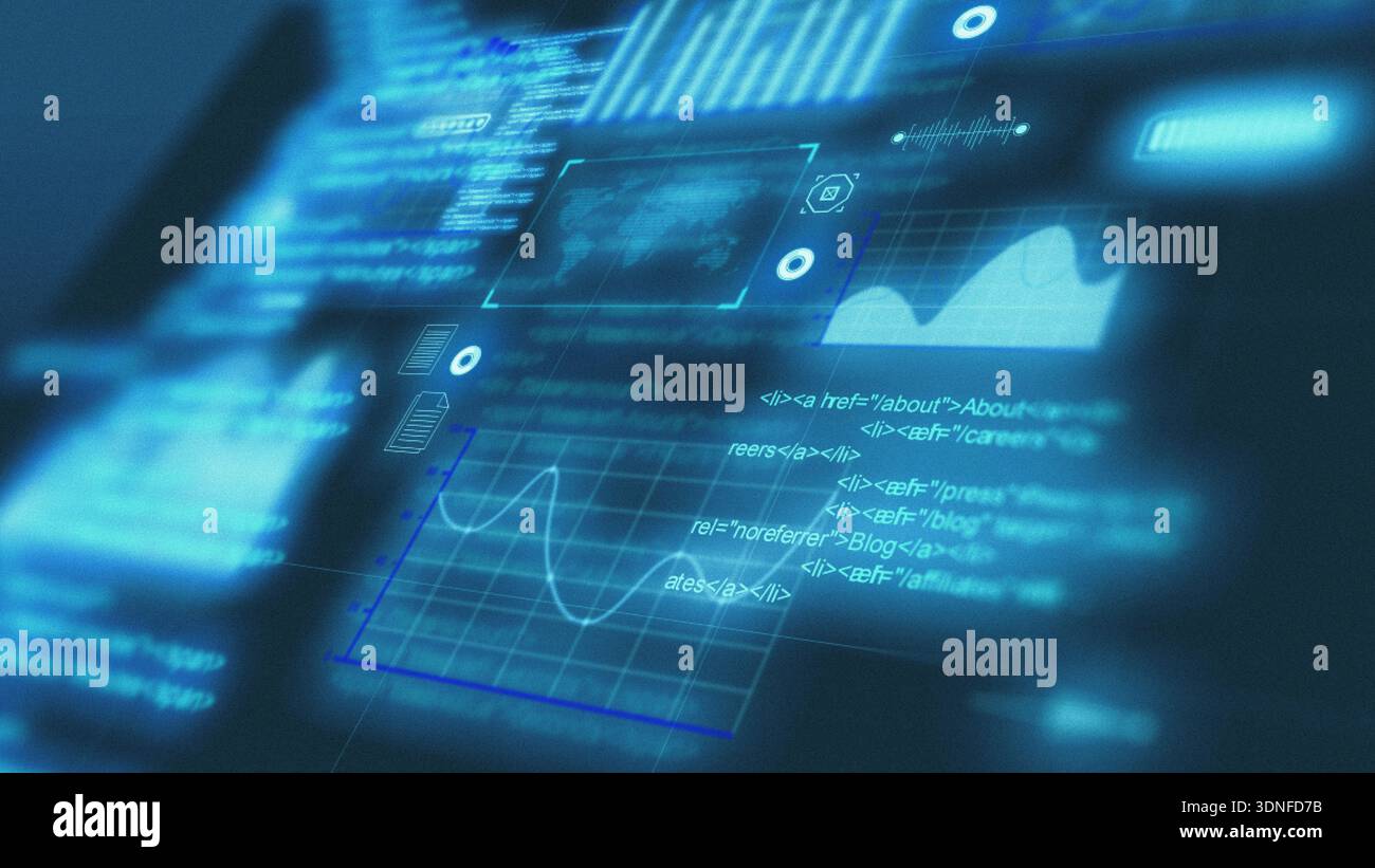 Data visualization shows trends and patterns on a digital screen at night Stock Photo
