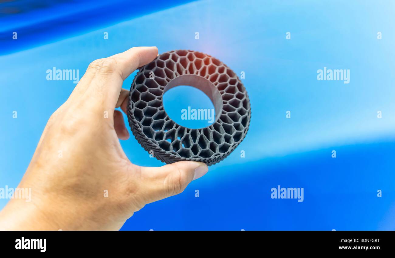 hand with Object printed on 3d printer close-up Stock Photo