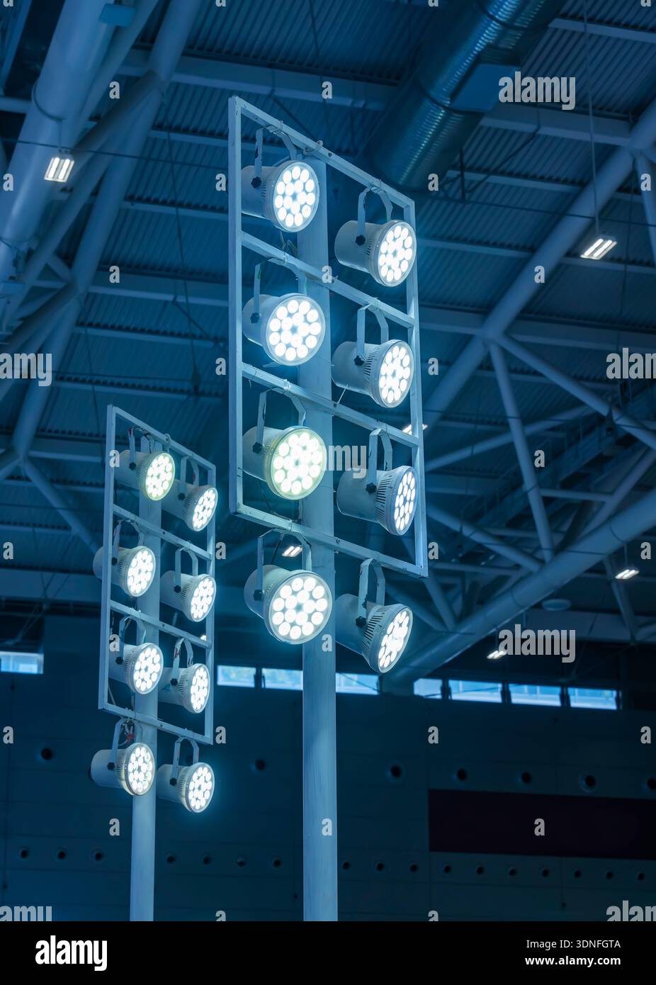 led ceiling light and metal structure indoor Stock Photo