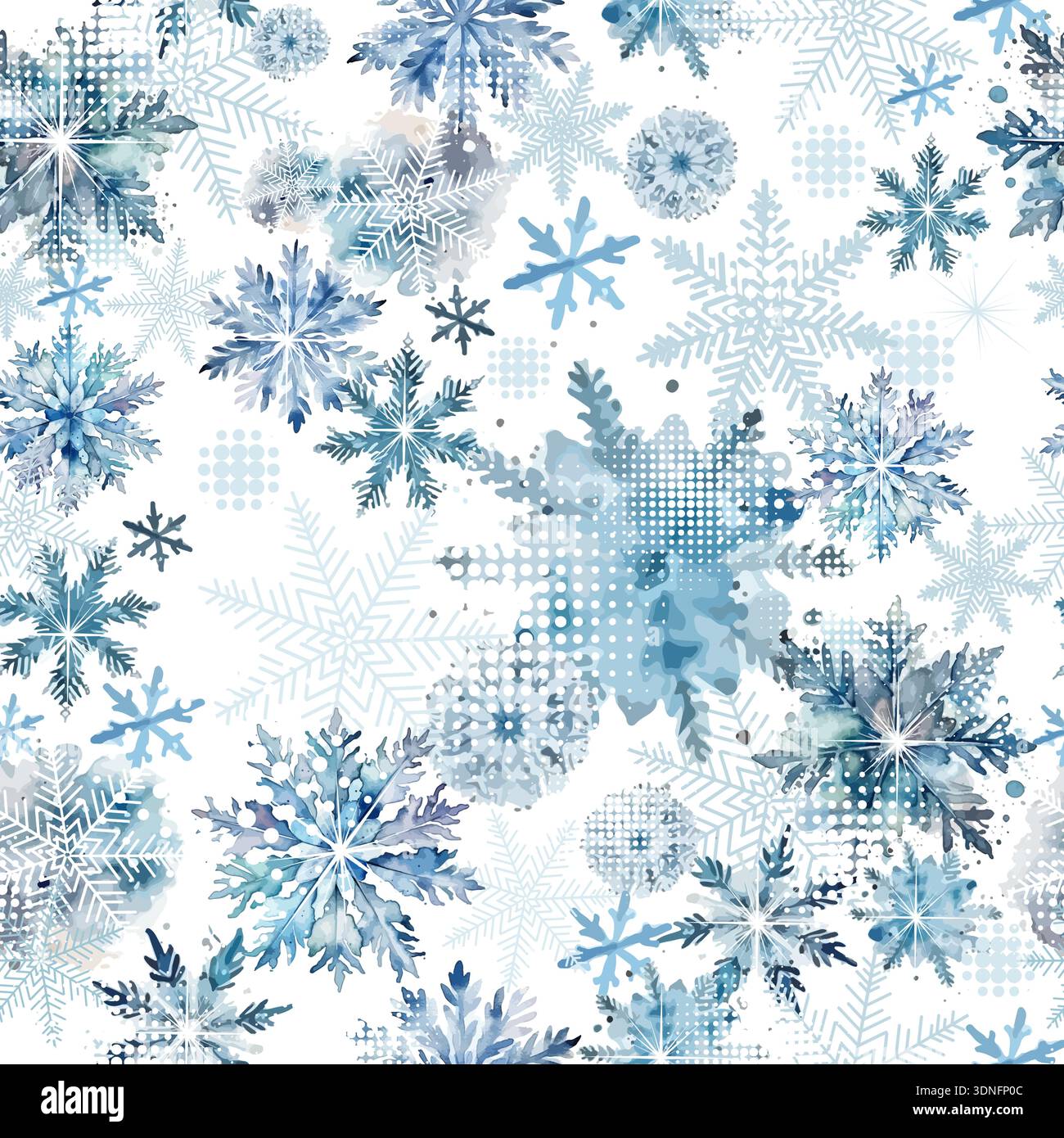 Seamless watercolor Snowflake Pattern . Not AI, vector illustration. Stock Vector