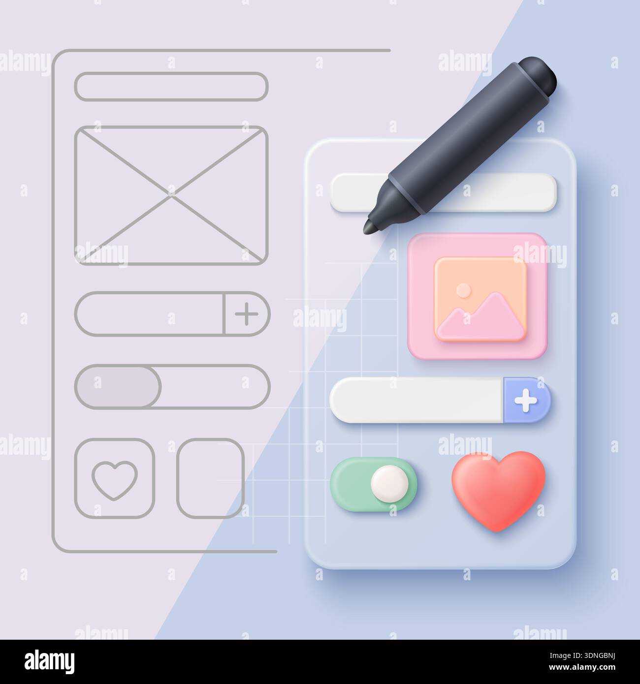 Creative UI design concept showing half-sketched and half-digital ...