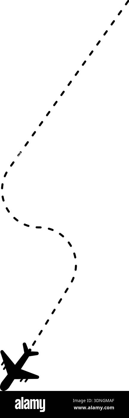 Curved dashed line route with airplane icon, designed as an outline ...