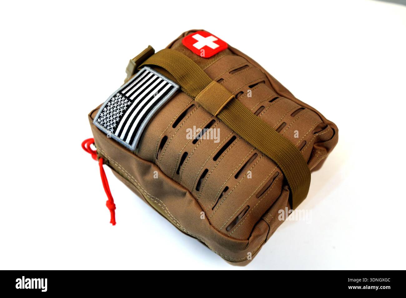 Close up of a military first aid kit on a white background. Stock Photo