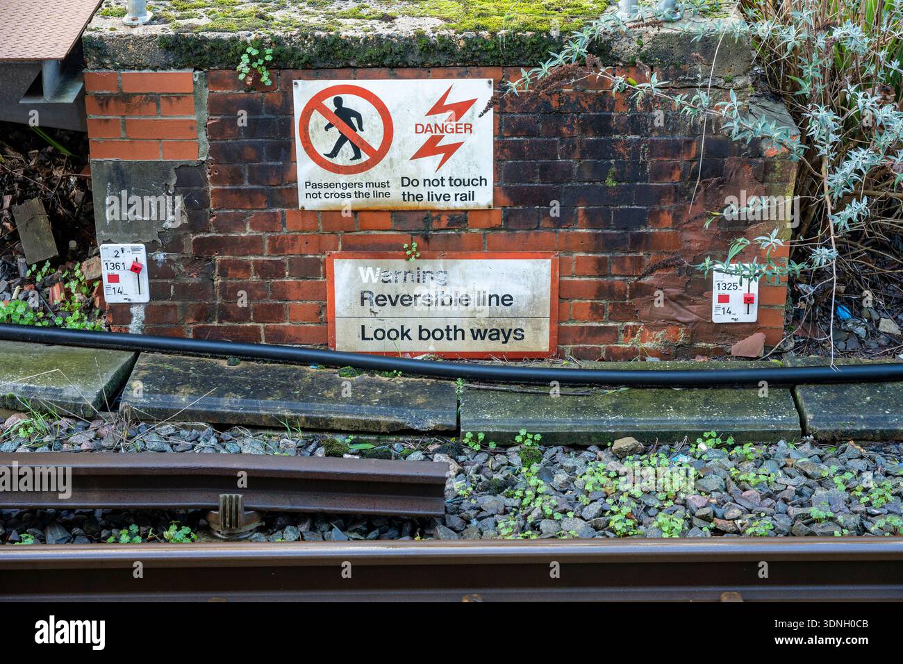 Ad05 Rails Signs Railway warning and danger signs at the side of the tracks or rails at ...