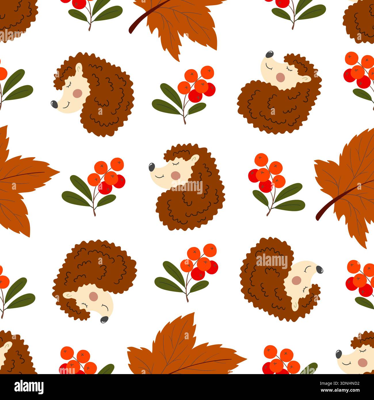 Autumn seamless pattern. Cute hedgehogs. Pattern for children's room Stock Vector