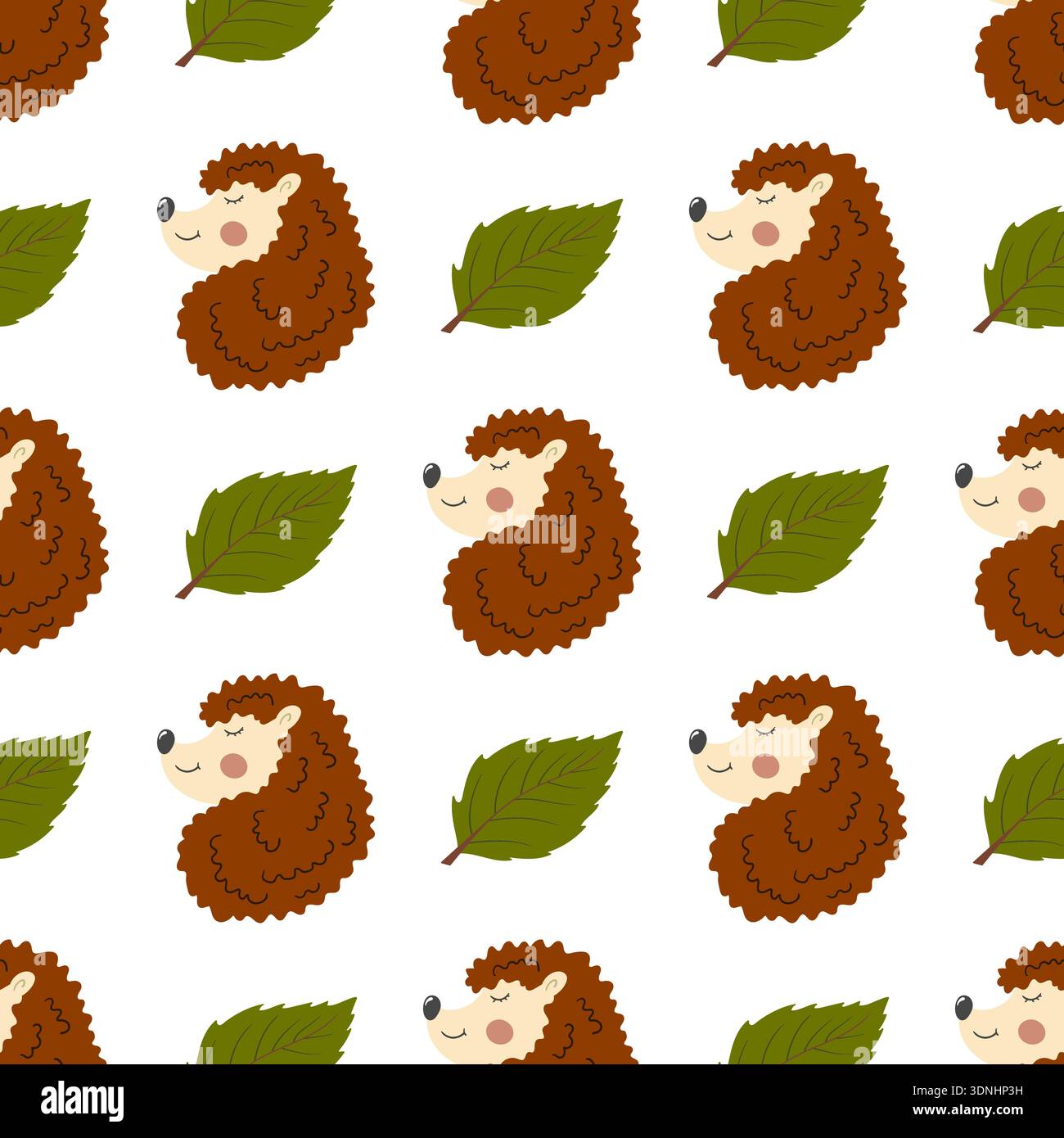 Autumn seamless pattern with berries. Autumn leaves, cute hedgehogs. Pattern Stock Vector