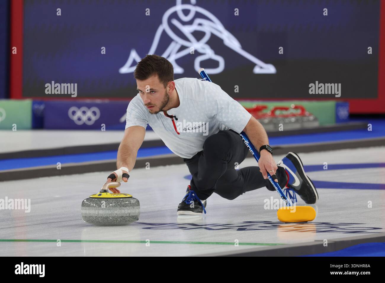 Team USA's Korey Dropkin releases the stone during the Curling Mixed ...