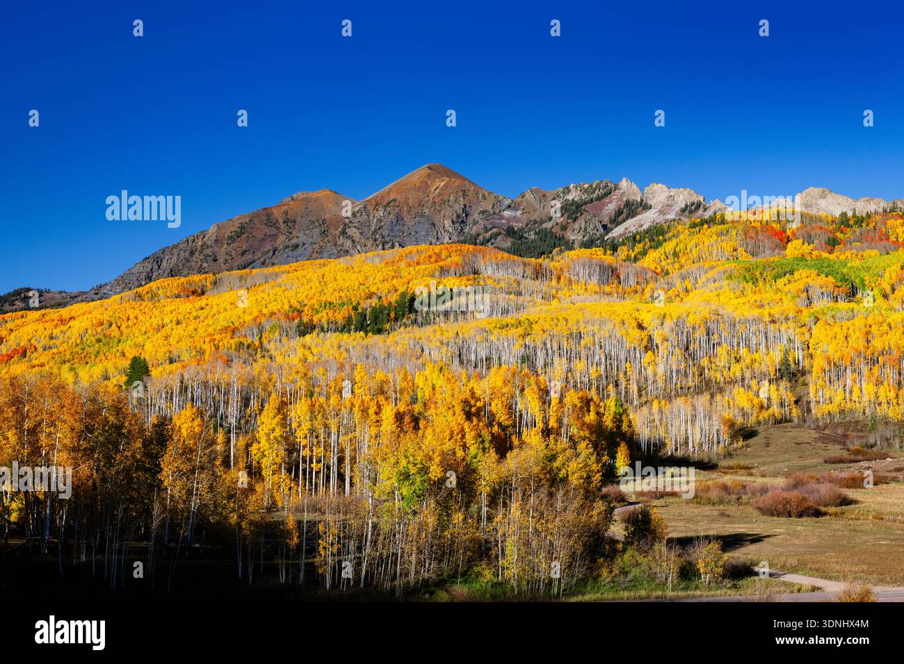 Ruby peak in Colorado covered in fall foliage colors Stock Photo