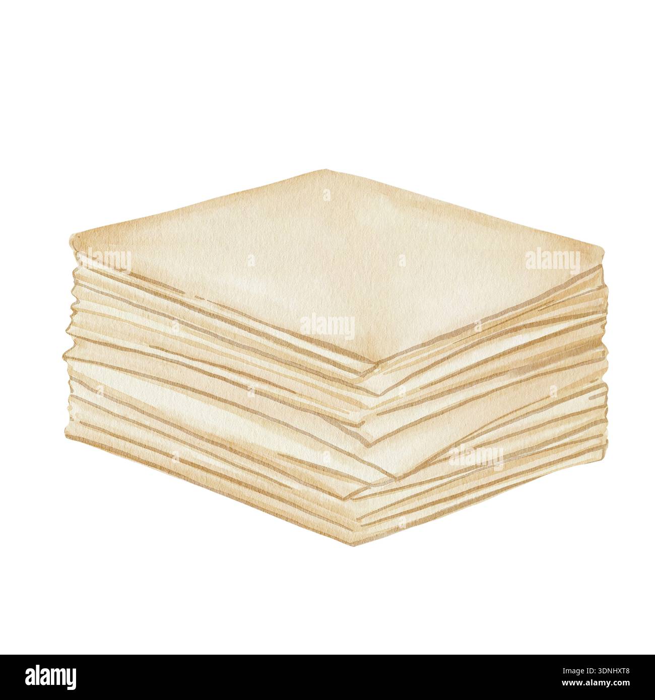 Watercolor illustration of empty stack of paper sheets in vintage style ...