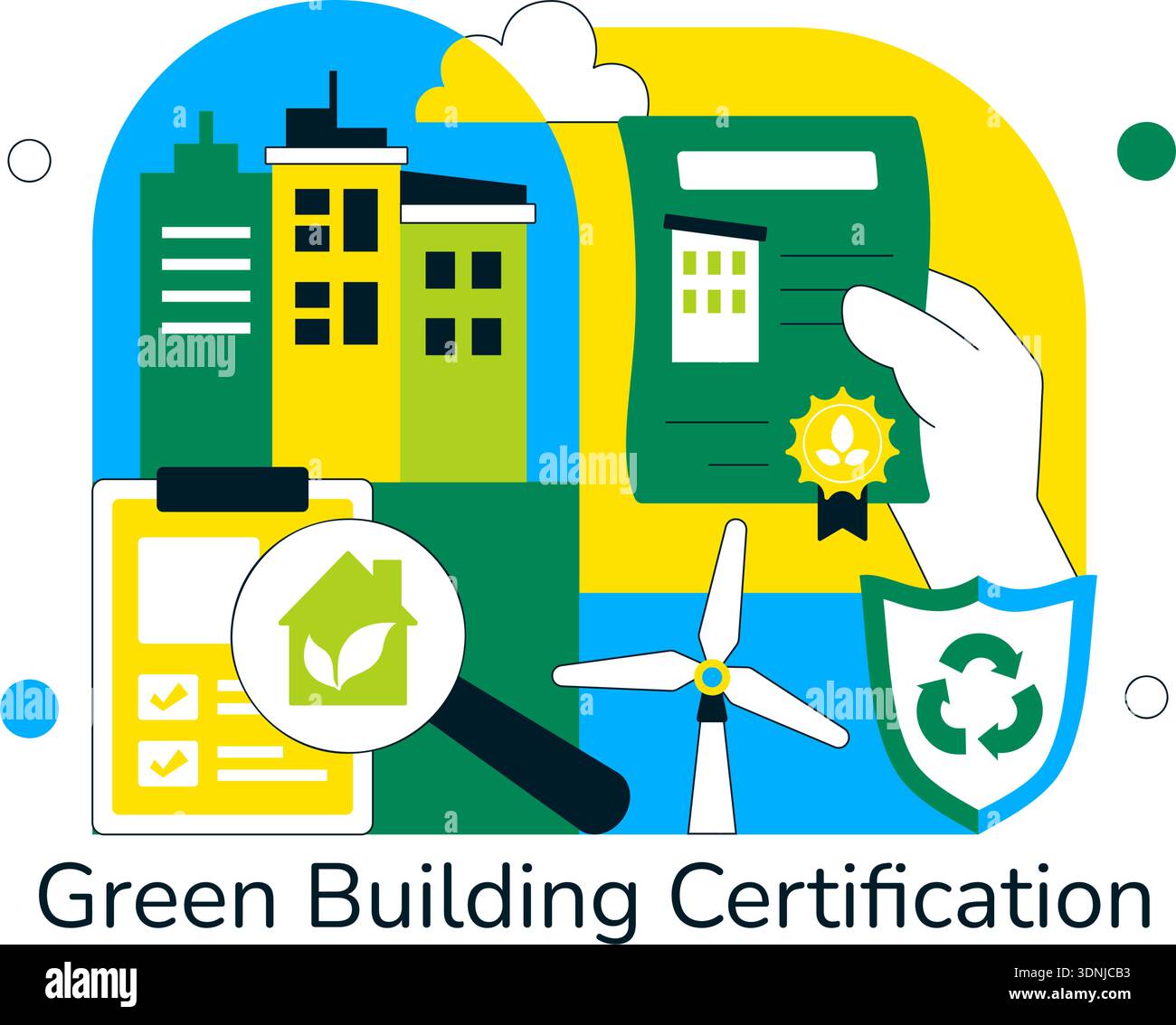 Green Building Certification Vector Illustration Featuring Sustainable ...