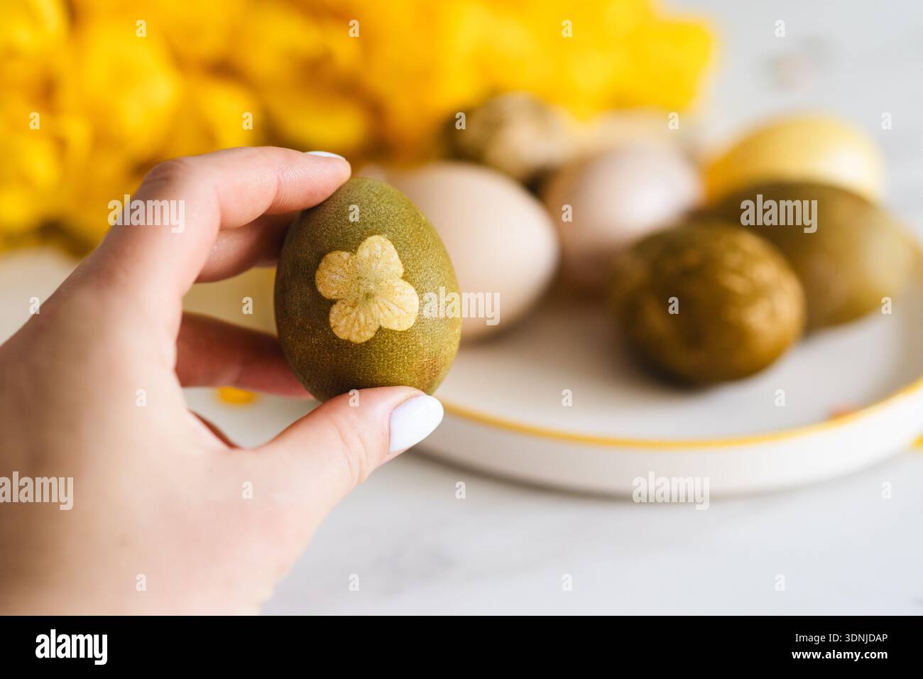 Minimalist Easter eggs dyed with natural colors. Happy Easter Day Stock Photo
