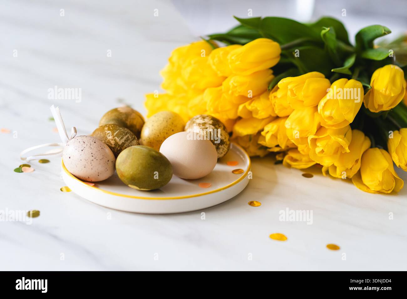 Minimalist Easter eggs dyed with natural colors. Happy Easter Day Stock Photo