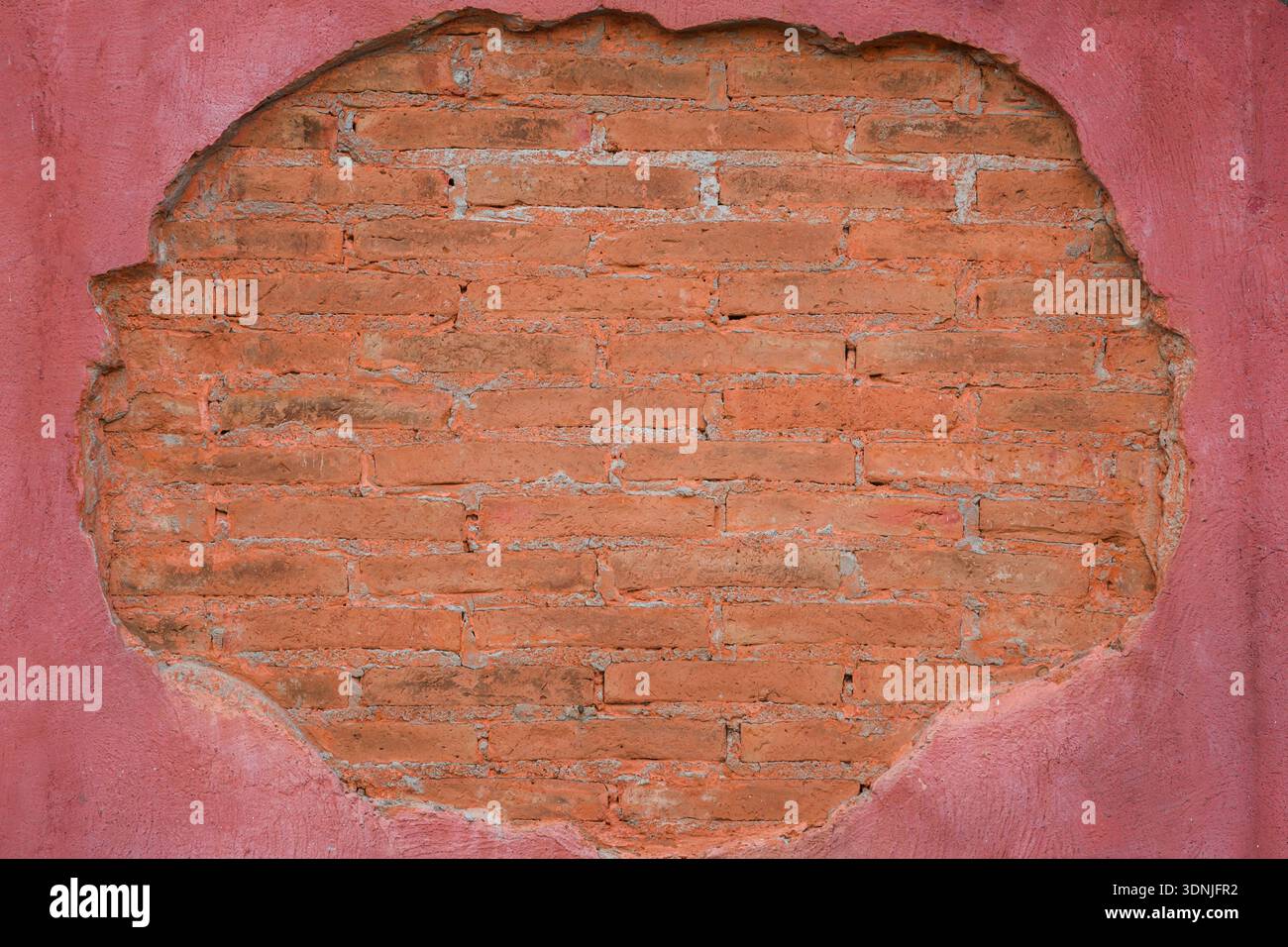 orange brick block on pink wall background or texture Stock Photo