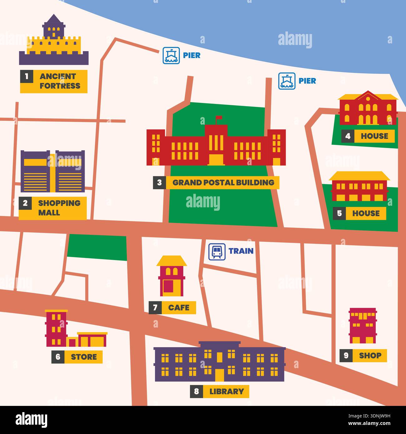 Government Building icons on city map infographic. Design template ...