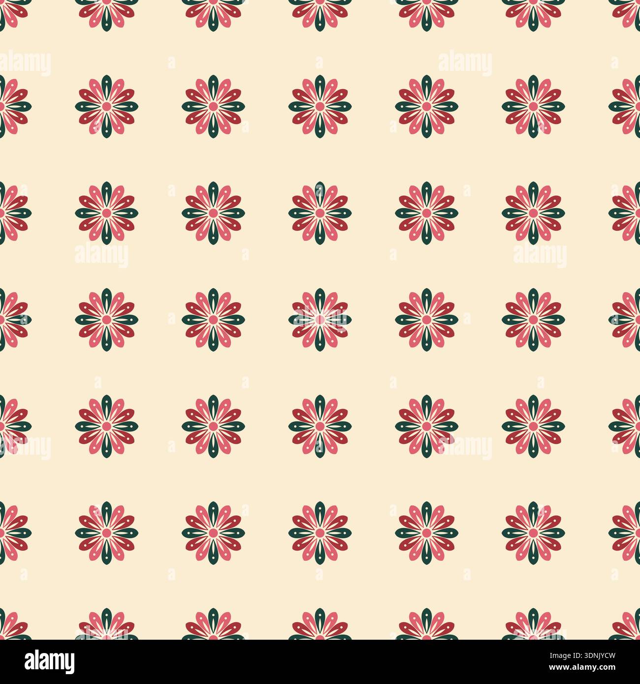 Colorful Geometric Flower Seamless Pattern. Minimal Geometric Flower Repeat Pattern Design. Geometric Vector Background Stock Vector