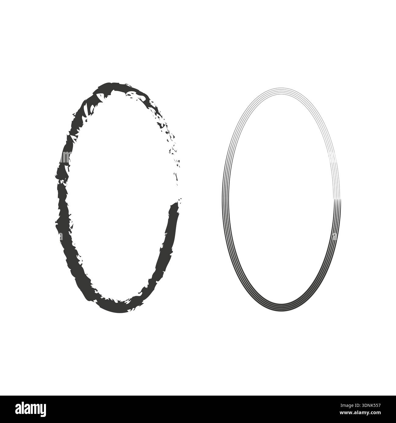 Oval frames Vector. Grunge texture line. Multiple smooth strokes. Two ellipse shapes. Stock Vector