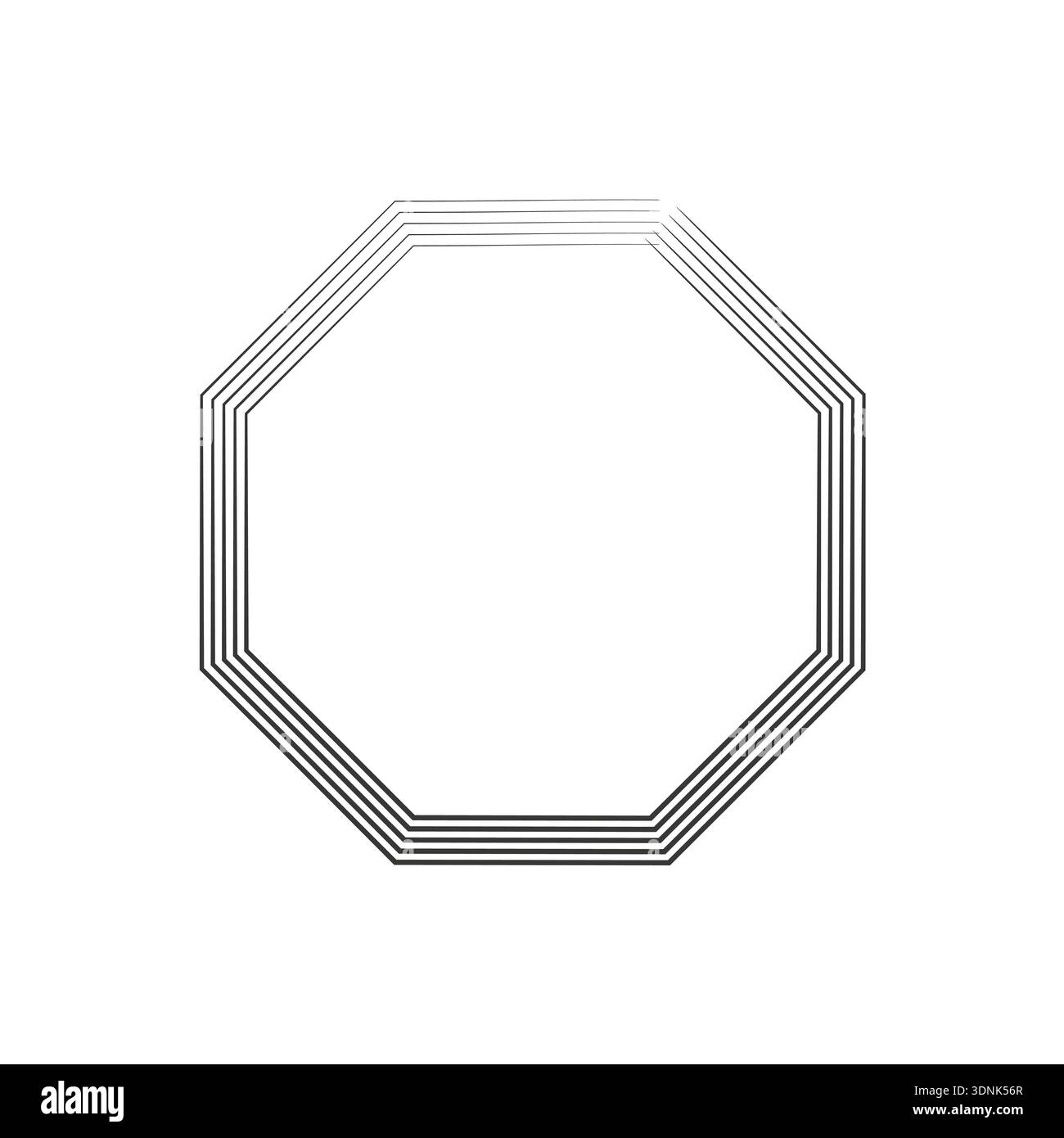 Octagon shape frame. Multiple linear strokes. Geometric Vector element. Concentric line detail Stock Vector