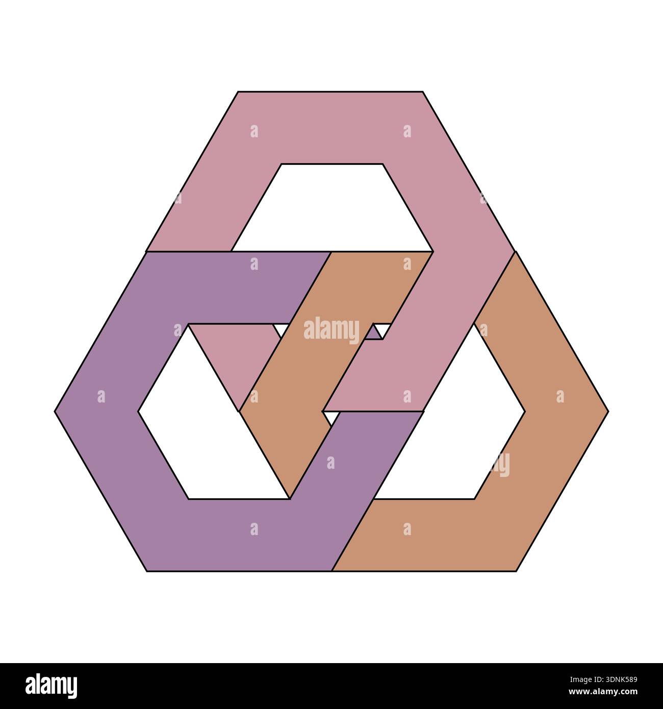 Interlocking hexagon knot. Abstract geometric symbol. Pale color Vector. Modern endless element. Stock Vector