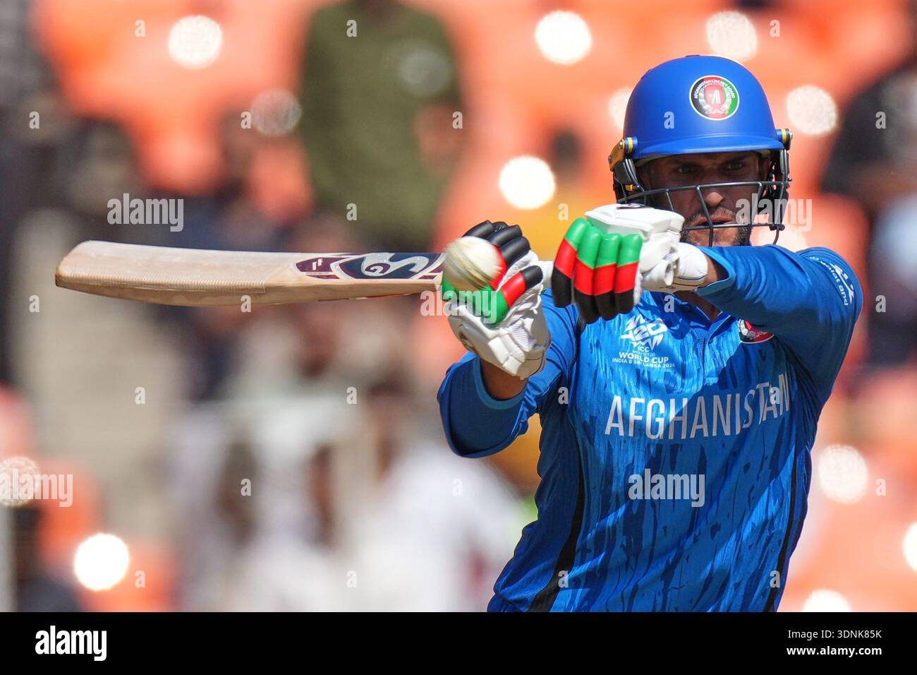 Afghanistan's Azmatullah Omarzai plays a shot during the T20 World Cup ...