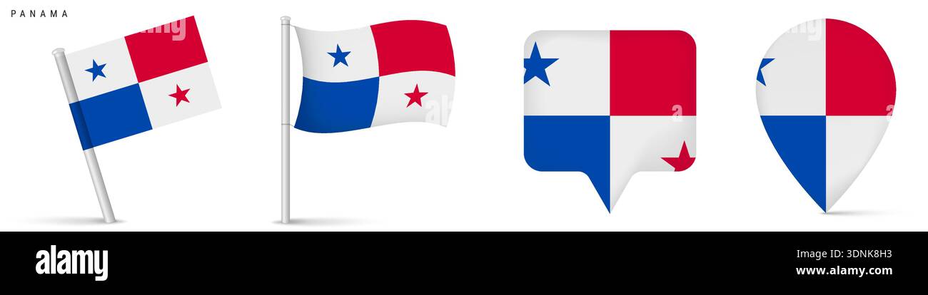Panama national flag icon set featuring waving flag and map pin markers ...
