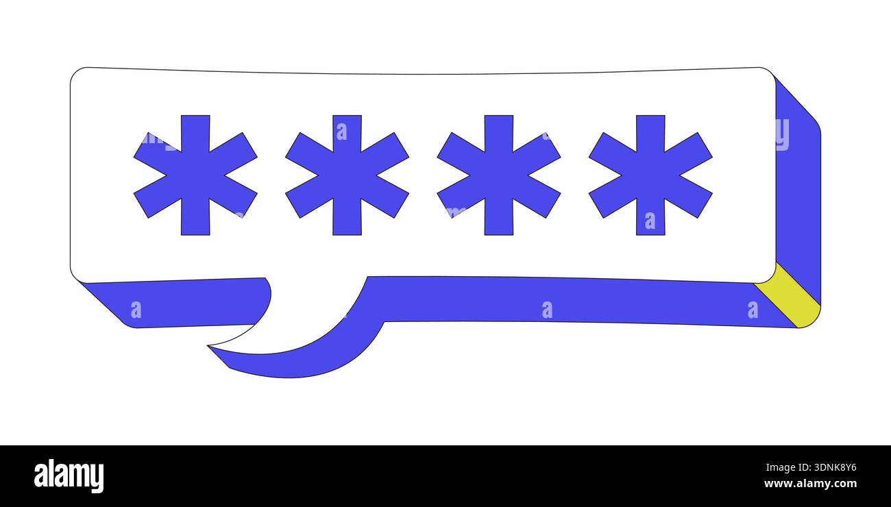 Blue asterisk password speech bubble 2D cartoon object Stock Vector