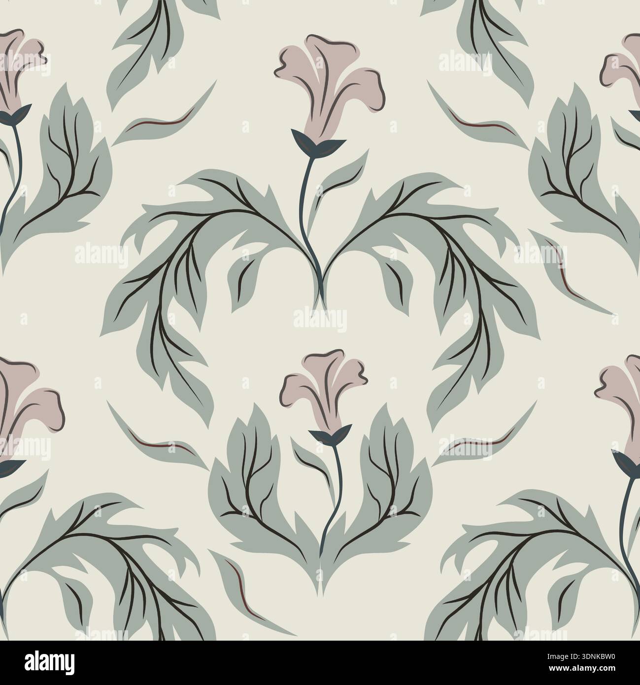 Seamless floral vector pattern with floral composition in cloud dancer color Stock Vector