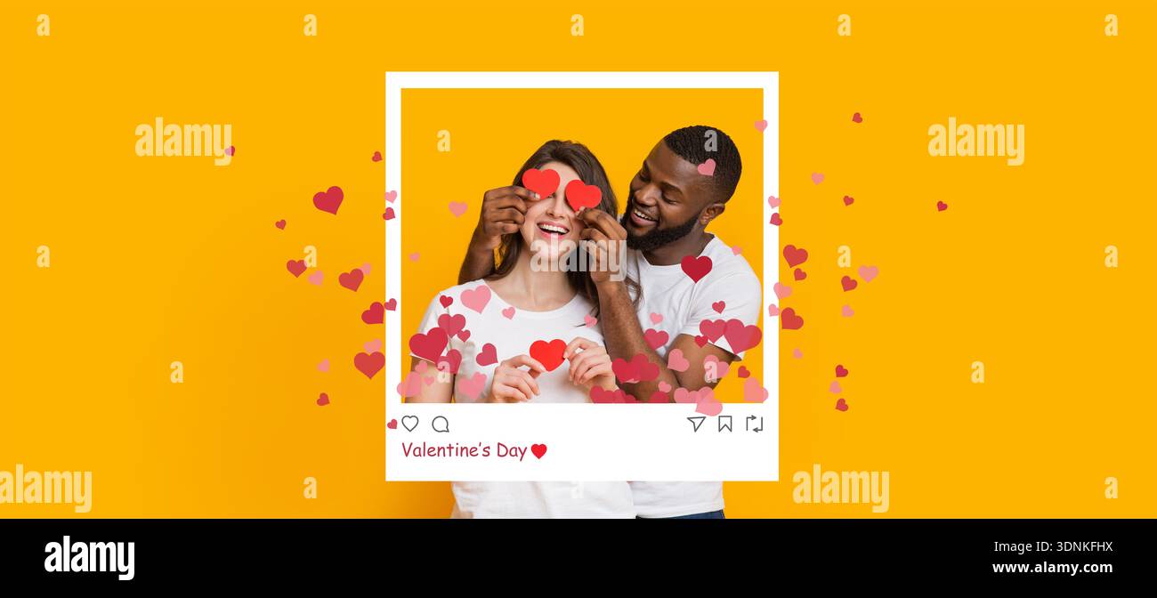 Joyful Couple Celebrating Love on Valentine's Day With Heart Shapes in ...
