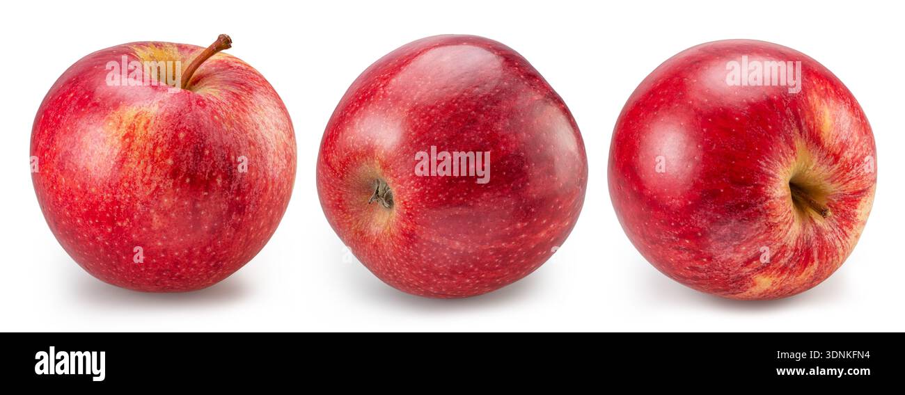 Three different red apples on white background. File contains clipping paths. Stock Photo