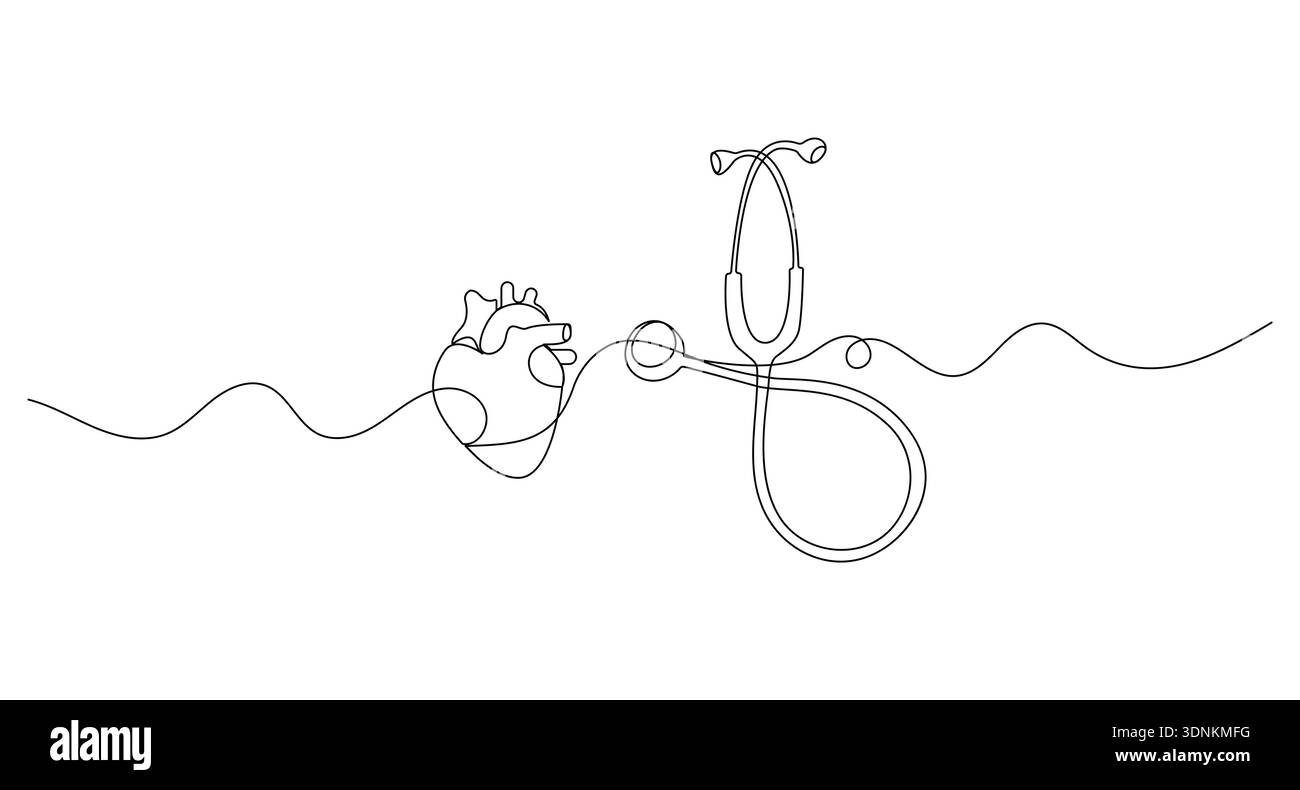 Stethoscope modern single line drawing isolated medical outline Stock ...