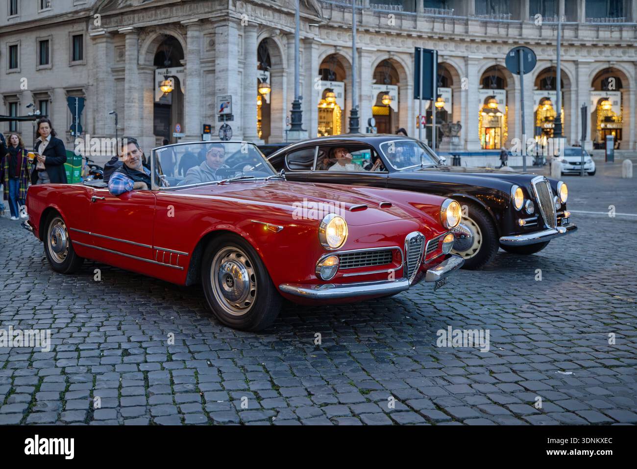 Classic Italian cars touring through the historic center of Rome. Rome ...