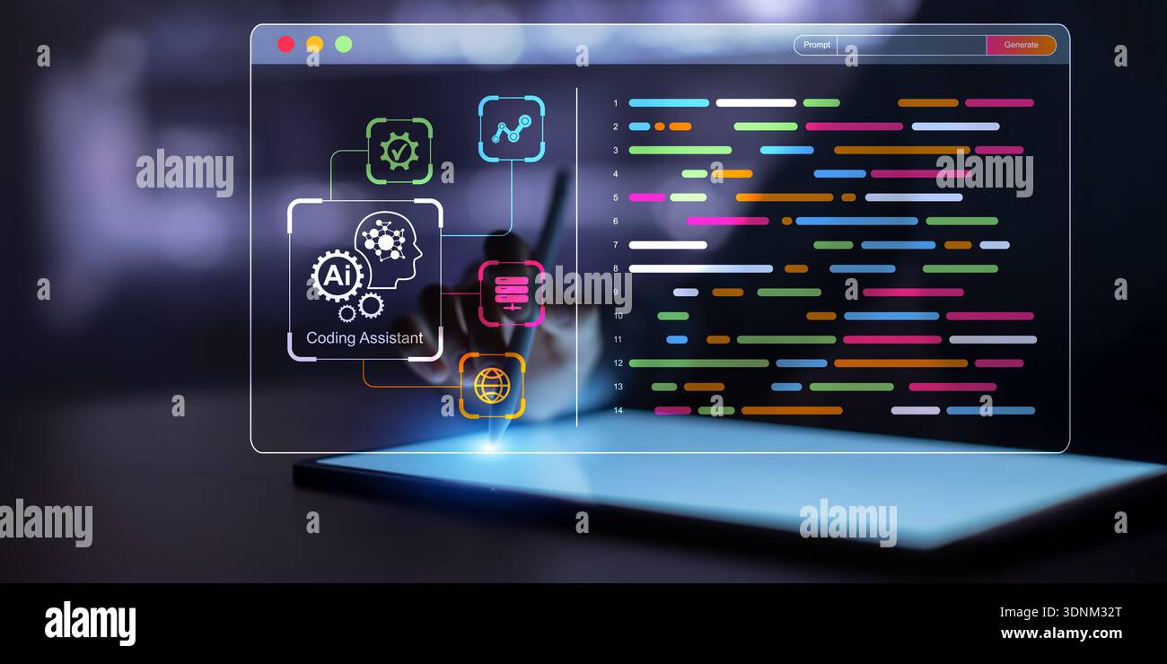 Artificial Intelligence Driven Coding Assistant for Modern Software Development. Stock Photo