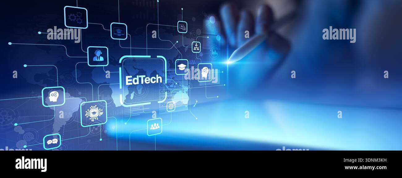 EdTech Innovation and Digital Learning Transformation in Global Education. Stock Photo